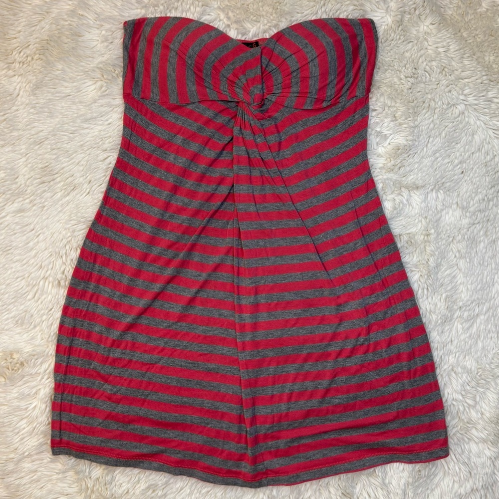 G by Guess Pink & Grey Striped Strapless Mini Dress